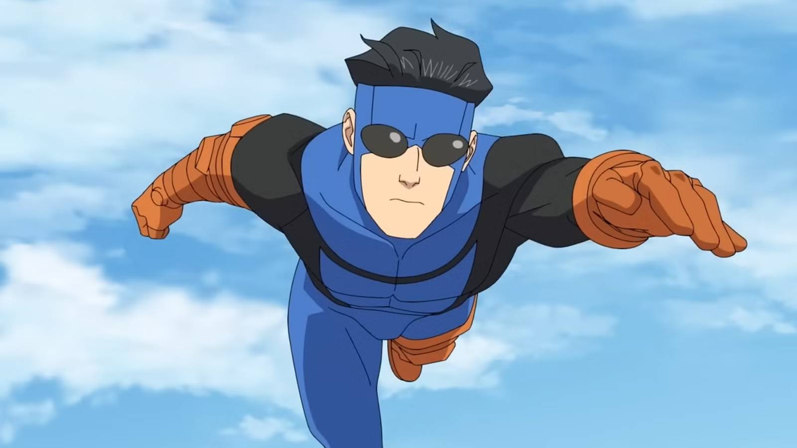 Invincible flying through the air with robotic casts on in Invincible season 4