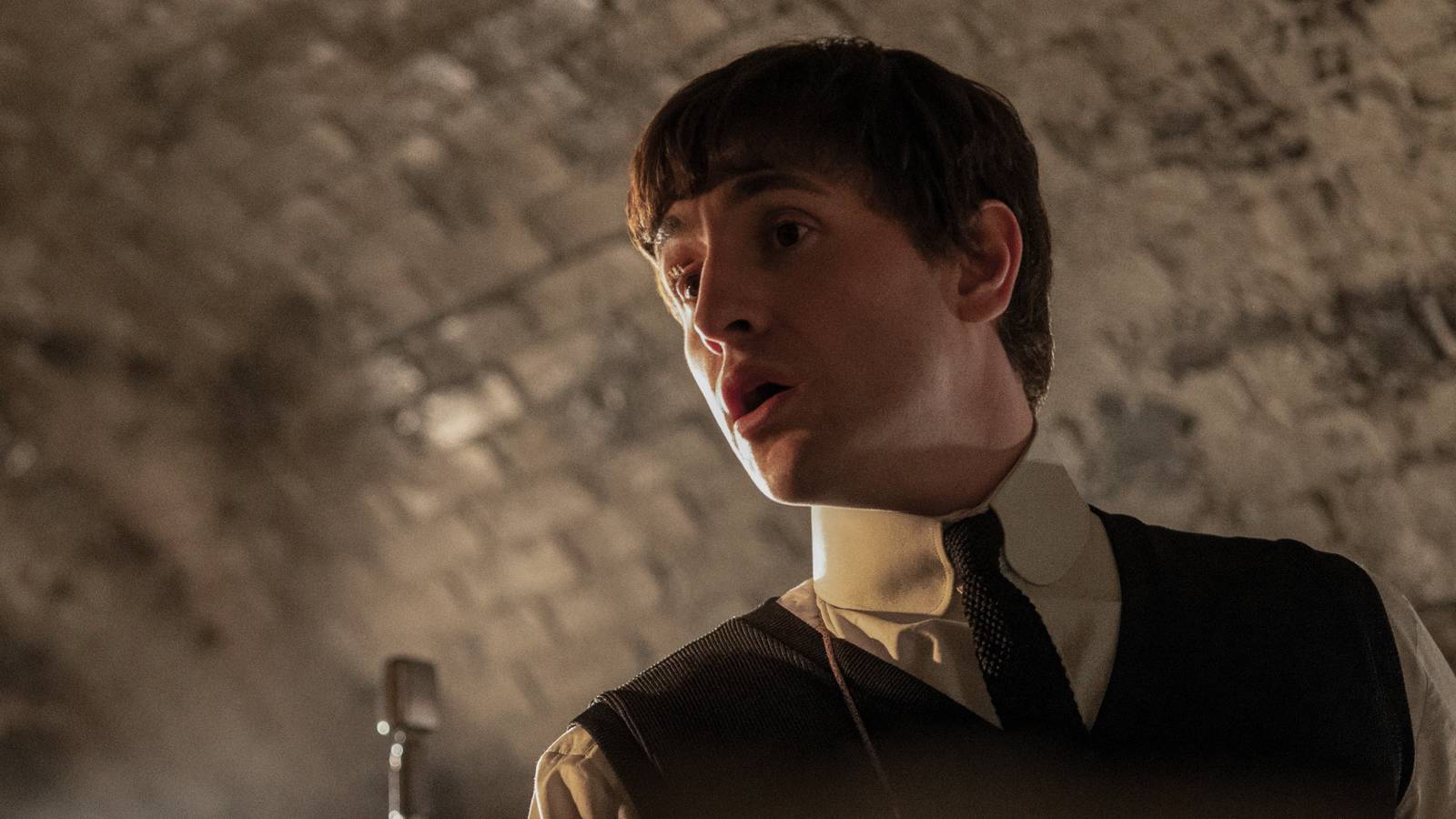 Paul Mescal with his mouth open as Paul McCartney in the Beatles biopic