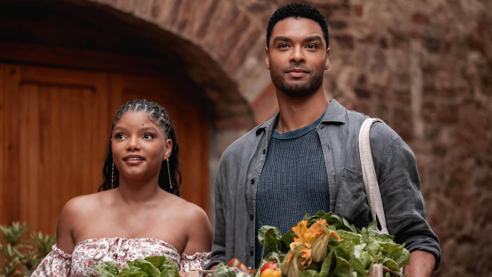Halle Bailey as Anna and Regé-Jean Page as Michael in You, Me & Tuscany
