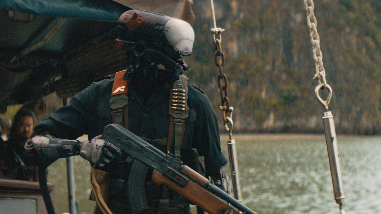 A soldier carrying a gun in The Creator