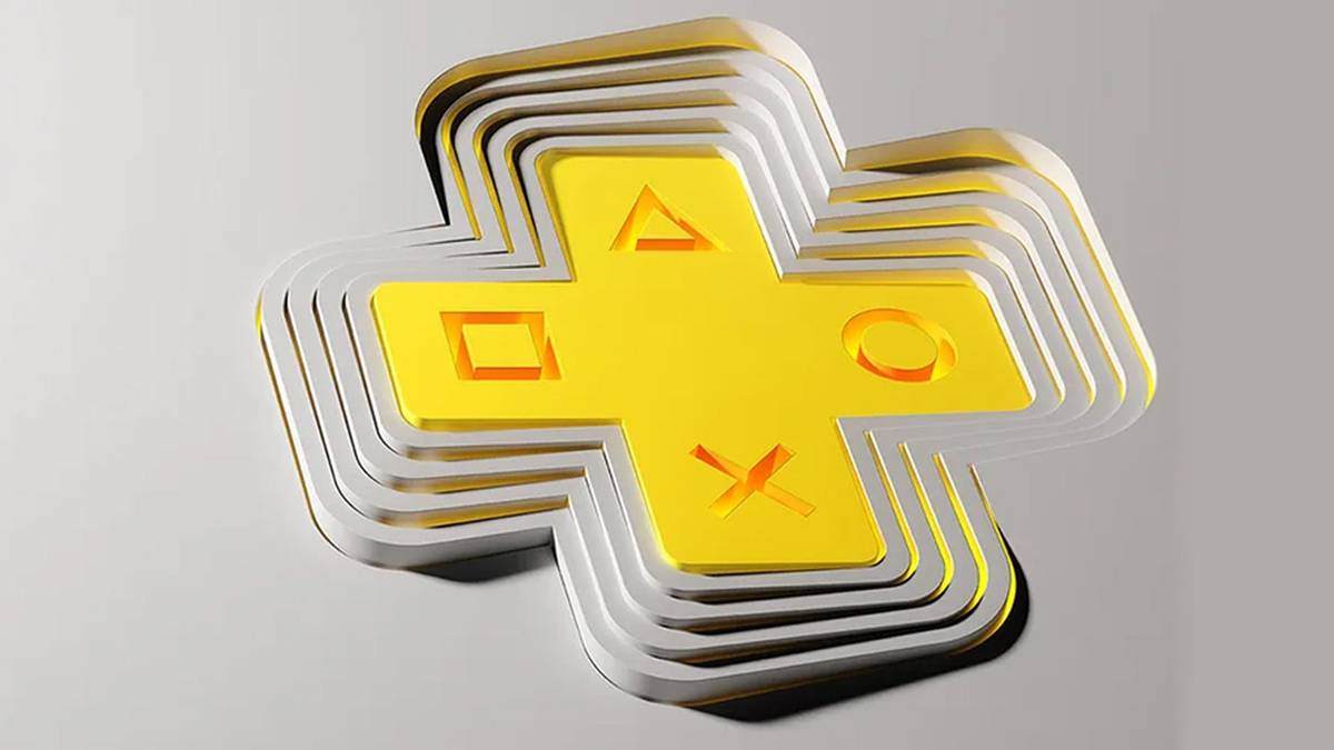 PS+ Collection Logo - A yellow plus symbol with the PlayStation button icons on it, embedded in a...
