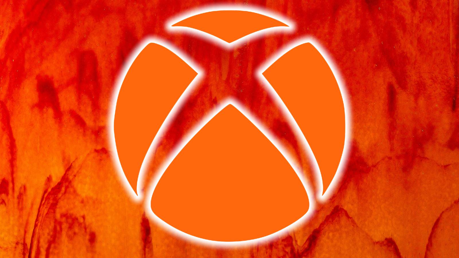 The orange Xbox logo is superimposed over a red and orange background.
