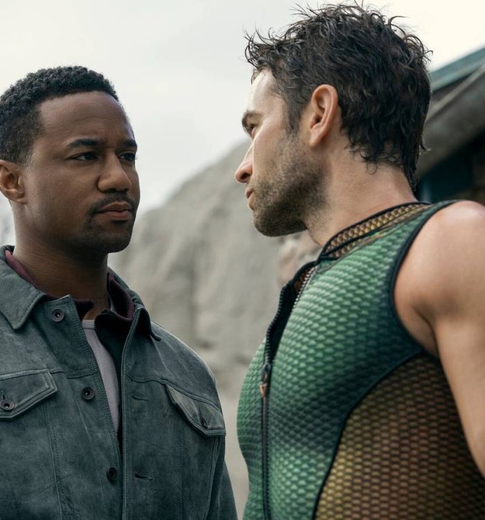 A-Train (Jessie T. Usher) and The Deep (Chace Crawford) facing off against each other in The Boys...
