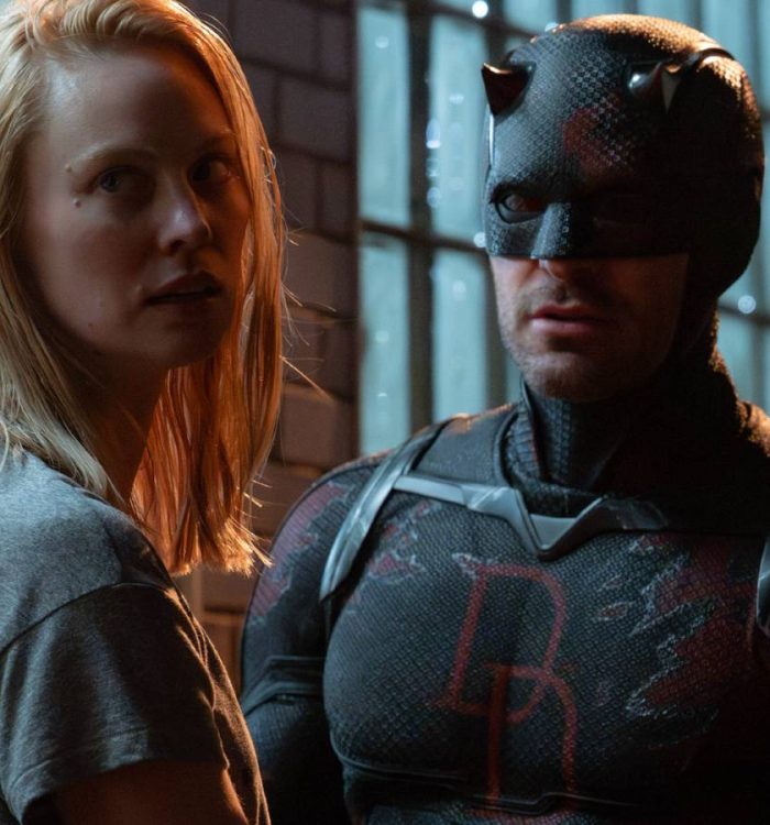 Karen Page looking back and Daredevil confused in Daredevil: Born Again season 2