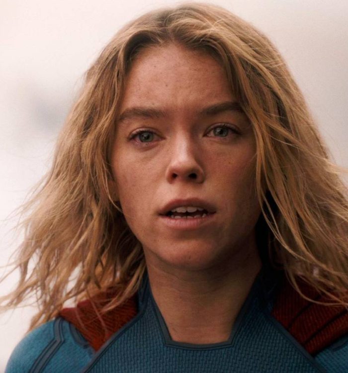 Milly Alcock looking serious as Kara in the Supergirl movie