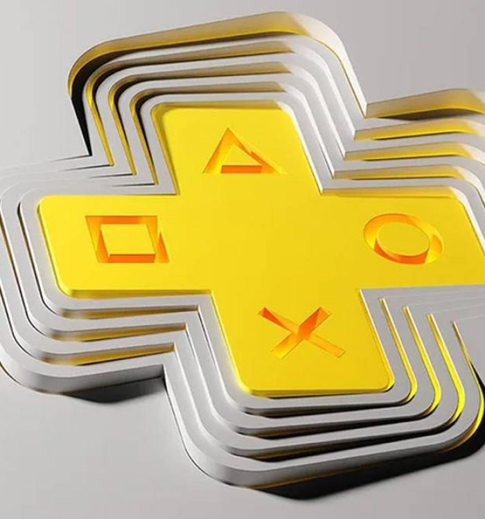 PS+ Collection Logo - A yellow plus symbol with the PlayStation button icons on it, embedded in a...