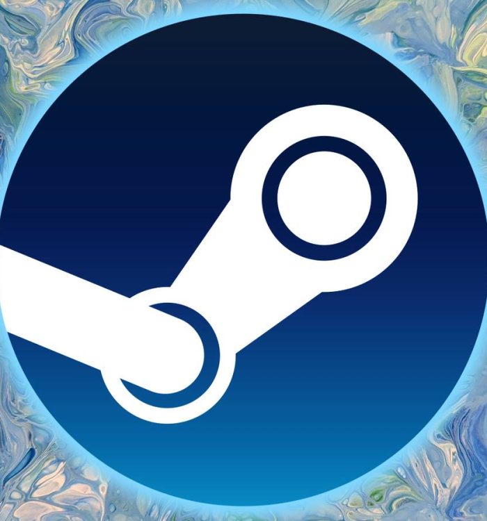 The Steam logo is superimposed over a swirling blue background.