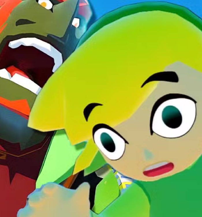 Toon Link with Ganondorf behind him in Legend of Zelda The Wind Waker